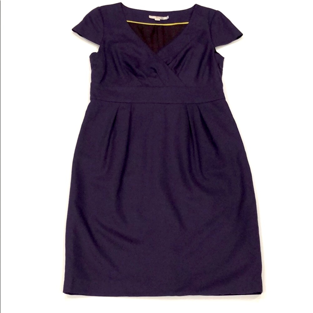 Boden Wool Cap Sleeve Wrap Front Purple Dress